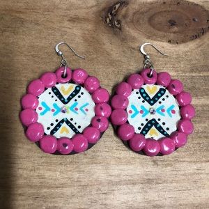 Pink Tribal Clay Earrings.
